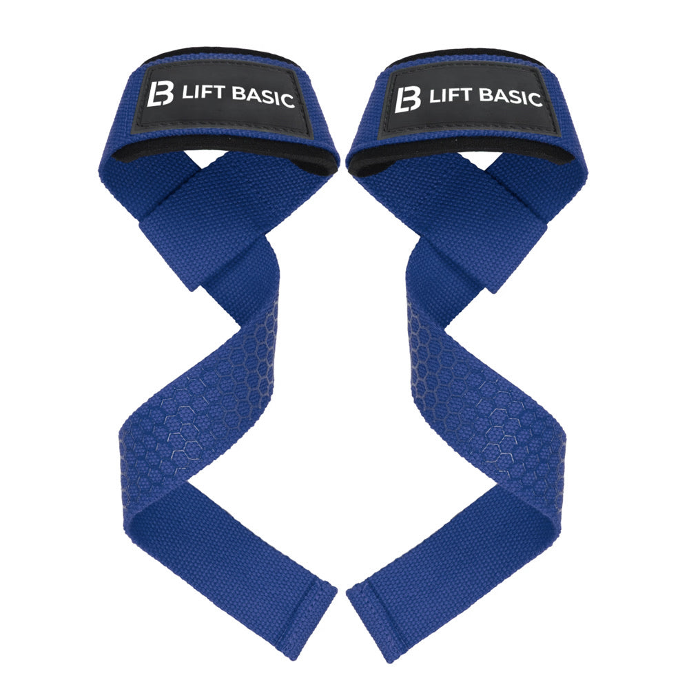 Pair of blue wrist straps with 'Lift Basic' branding on a white background
